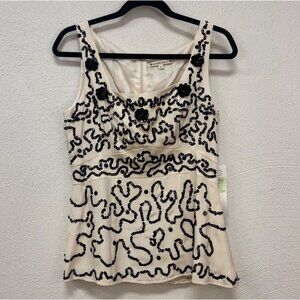 NWT Nanette Lepore Beaded Silk Cream & Black Beaded Top Sz 8 *As Is*
